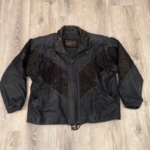 Vintage Black Leather Bomber Jacket - Whimsigoth Boho Goth Punk Romantic Large